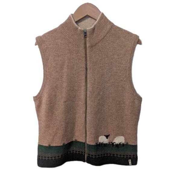 Woolrich Knit Wool Sweater Vest Zipper Grazing Sheep Heritagecore Preppy - Picture 1 of 8